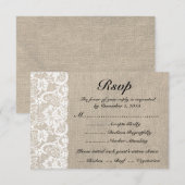 ホワイトレ素朴スバーラップルックRSVPカードと食事 出欠カード (正面/裏面)