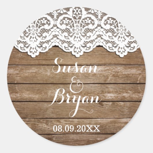 ホワイトレ素朴ースとウッド結婚のシール ラウンドシール (正面)