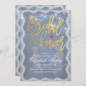 ホワイトレ素朴ースとストリングライトブライダルシャワー 招待状 (正面/裏面)