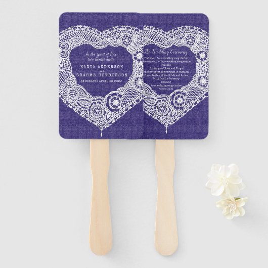 ホワイトレ結婚ースのネイビー効果ファブリックプログラムファン ハンドファン (正面&裏面)