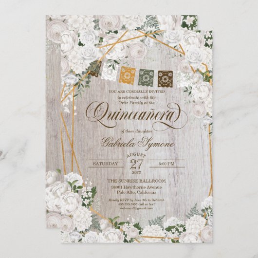 ホワイトロエレガントーズウェスタン素朴キンセアニェラInv 招待状 (正面/裏面)