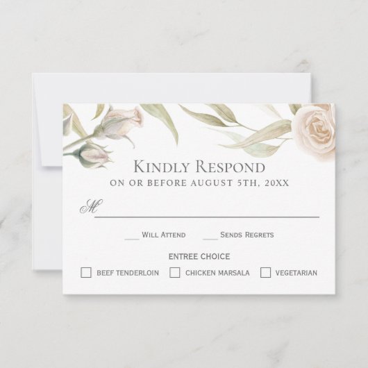 ホワイトロエレガントーズウォーターカラーRSVP with Enteres 出欠カード (正面)