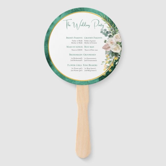 ホワイトロエレガントーズエメラルドグリーン結婚の式典 ハンドファン (裏面)