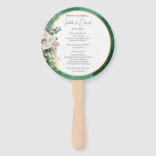 ホワイトロエレガントーズエメラルドグリーン結婚の式典 ハンドファン (正面)