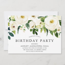 ホワイトロエレガントーズオールイヤーズ誕生日パーティー 招待状