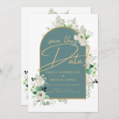 ホワイトロエレガントーズシーガラスアーチ救日付 招待状 (正面/裏面)