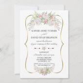 ホワイトロエレガントーズバーガンディ金ゴールドフレーム結婚ズ 招待状 (正面)