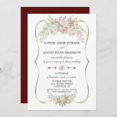 ホワイトロエレガントーズバーガンディ金ゴールドフレーム結婚ズ 招待状 (正面/裏面)