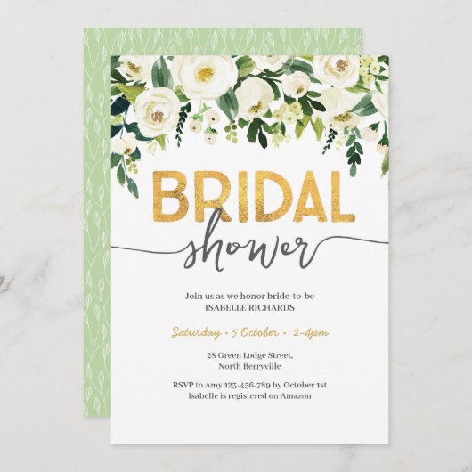 ホワイトロエレガントーズブライダルシャワー招待 招待状 (正面/裏面)