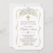 ホワイトロエレガントーズブルゴーニュ金ゴールドバプテスマ 招待状 (正面)