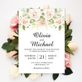 ホワイトロエレガントーズミニマル婚約パーティ 招待状