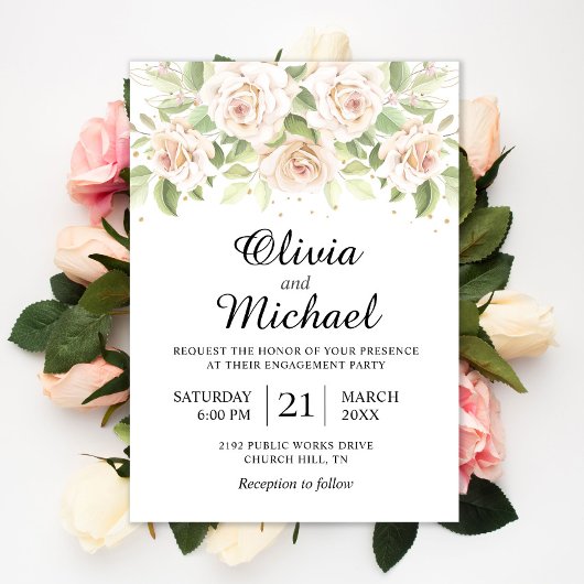 ホワイトロエレガントーズミニマル婚約パーティ 招待状