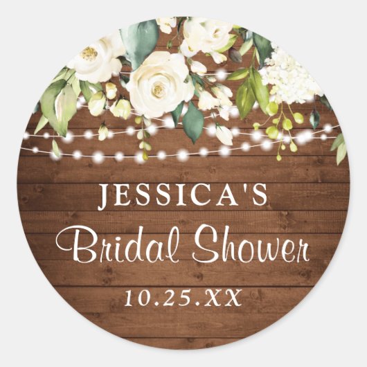 ホワイトロエレガントーズレースウ素朴ッドブライダルシャワー ラウンドシール (正面)