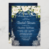 ホワイトロエレガントーズレース素朴ブライダルシャワー 招待状 (正面/裏面)