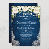 ホワイトロエレガントーズレース素朴リハーサルディナー 招待状 (正面/裏面)