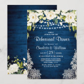 ホワイトロエレガントーズレース素朴リハーサルディナー 招待状 (正面/裏面)