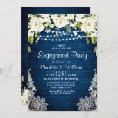 ホワイトロエレガントーズレース素朴婚約パーティ 招待状 (正面/裏面)