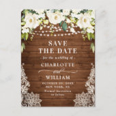 ホワイトロエレガントーズレース結婚式の日付を保存 ポストカード (正面)