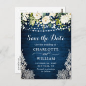 ホワイトロエレガントーズレース結婚式の日付を保存 ポストカード (正面/裏面)