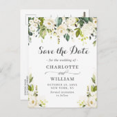 ホワイトロエレガントーズレース結婚式の日付を保存 ポストカード (正面/裏面)