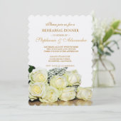 ホワイトロエレガントーズ結婚リハーサルのディナーカード 招待状 (スタンド正面)