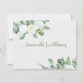 ホワイトロエレガントーズ&グリーンリーエスコートカード 招待状 (正面)