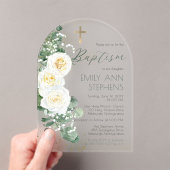 ホワイトロエレガントーゼユーカリプタスフローラガールバプテスマ アクリル招待状 (インサイチュ (ポータブル))