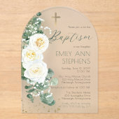 ホワイトロエレガントーゼユーカリプタスフローラガールバプテスマ アクリル招待状 (正面)