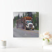 ホワイトロギングトラックドライバーの壁時計 スクエア壁時計 (ホーム)