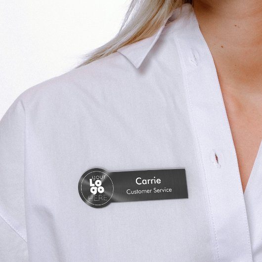 ホワイトロゴつや消し放射状メタリックブラックネームタグ 名札