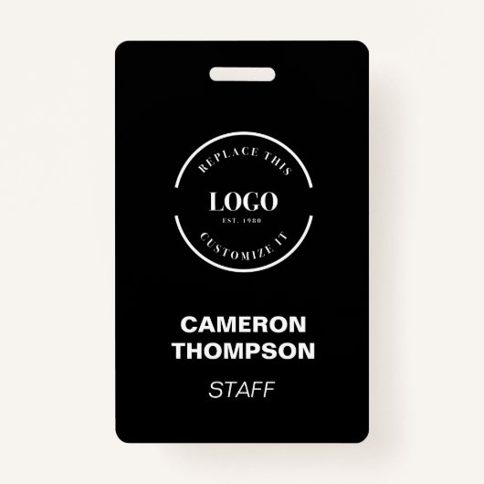 ホワイトロシンプルゴ付きブラックのビジネススタカスタムッフ バッジ (正面)