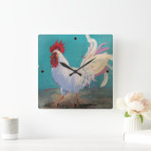 ホワイトロスターのウォールクロックターコイズ（マーカー付き） スクエア壁時計 (ホーム)