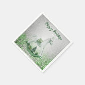 ホワイトロッキングホースグリーンクリスマスホリデー紙 スタンダードカクテルナプキン (角)