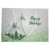 ホワイトロッキングホースグリーンクリスマスホリデー ラージペーパーバッグ (裏面)