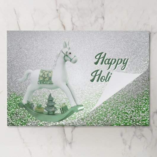 ホワイトロッキングホースホリデーティアウェイランチョンマット ペーパーパッド (折り畳み)