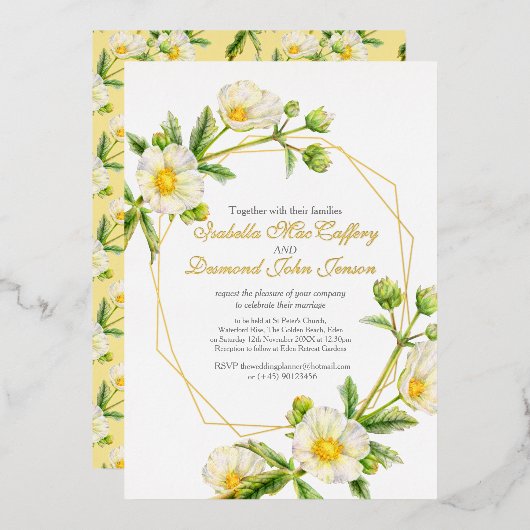 ホワイトロックバラフローラ水結婚色's 箔招待状 (正面/裏面)