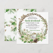 ホワイトロビン&ポインセチアリースベビーシャワー 招待状 (正面/裏面)