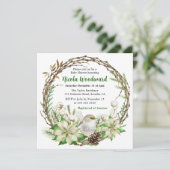 ホワイトロビン&ポインセチアリースベビーシャワー 招待状 (スタンド正面)