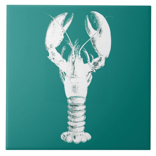 ホワイトロブスターオンターコイズ/ティール(緑がかった色) タイル (正面)