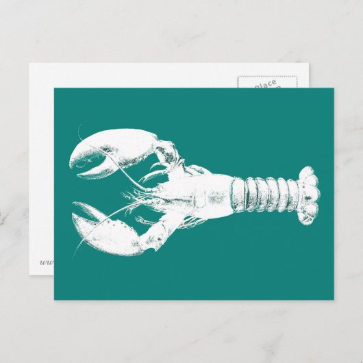 ホワイトロブスターオンターコイズ/ティール(緑がかった色) ポストカード (正面/裏面)