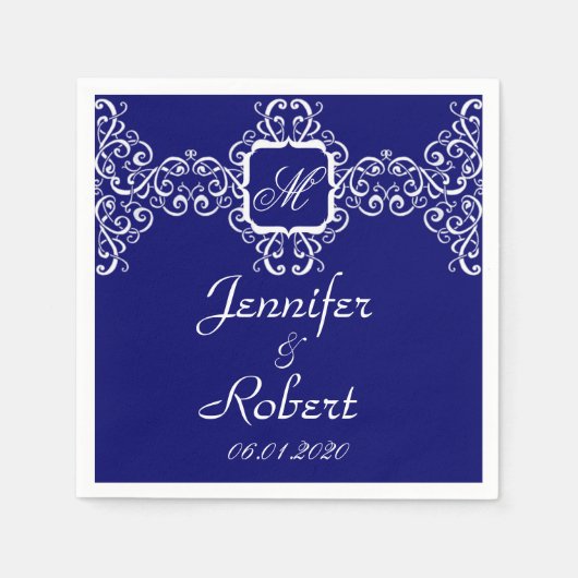 ホワイトロマンスモノグラム結婚ズ スタンダードカクテルナプキン (正面)