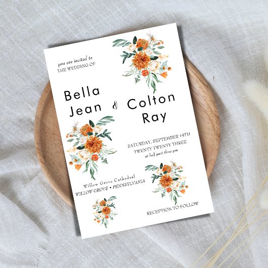 ホワイトロマンチックフローラカスケード結婚式招待状 招待状