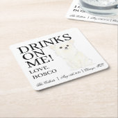 ホワイトロングフォールド結婚チワワ スクエアペーパーコースター (アングル)