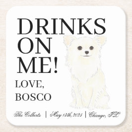 ホワイトロングフォールド結婚チワワ スクエアペーパーコースター