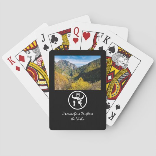 ホワイトロングホーンスカルシルエットモノグラムフォト トランプ (裏面)