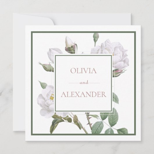ホワイトローエレガントズフローラグ結婚リーン 招待状 (正面)