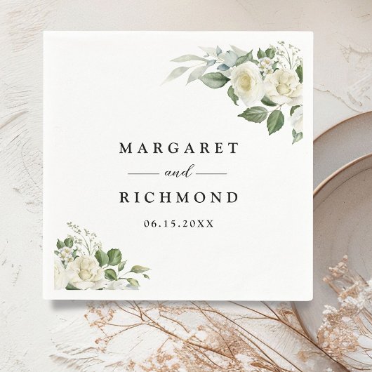 ホワイトローエレガントズフローラ結婚ズ スタンダードカクテルナプキン