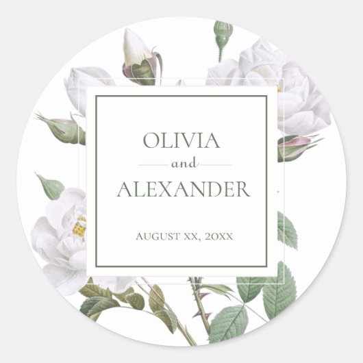 ホワイトローエレガントズフローラ結婚ズ ラウンドシール (正面)