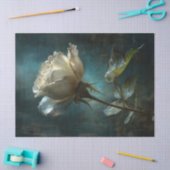 ホワイトローズがティール（緑がかった色）のバック絵を描グランドデコップ 薄葉紙 (クラフト)