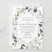 ホワイトローズとグリーンの花の結婚式招待状 招待状 (正面)